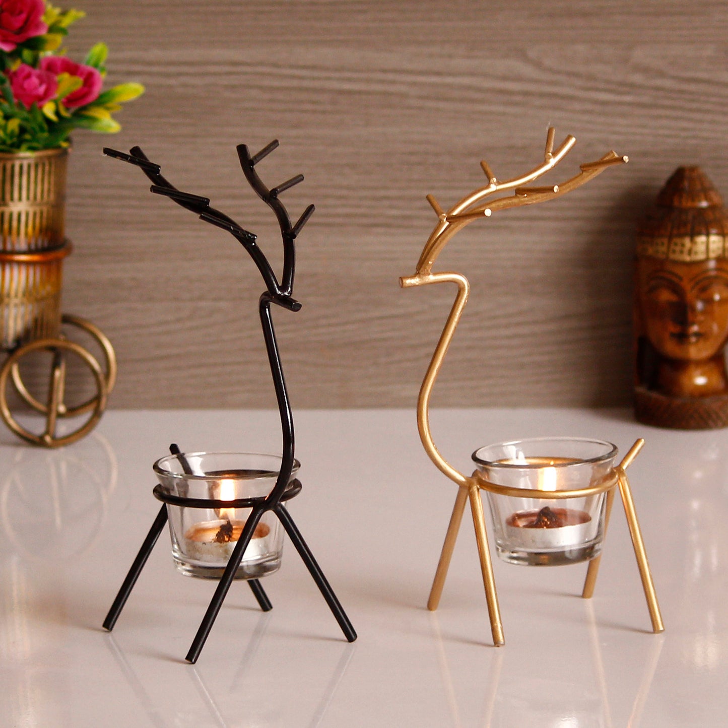 WoodlandGlow™ Metal Set Tea Light Holder