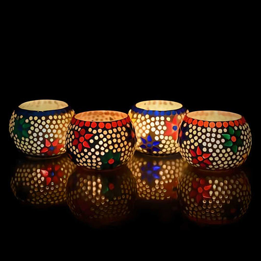 CrystalFlicker™ Set of 4 Mosaic Glass Decorative Tea Light Holder