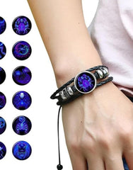 Multilayer Constellation Zodiac Leather Bracelet Vintage Black Leather Bracelet