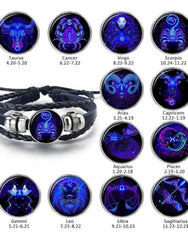 Multilayer Constellation Zodiac Leather Bracelet Vintage Black Leather Bracelet