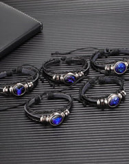 Multilayer Constellation Zodiac Leather Bracelet Vintage Black Leather Bracelet