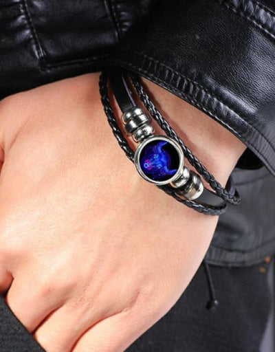 Multilayer Constellation Zodiac Leather Bracelet Vintage Black Leather Bracelet